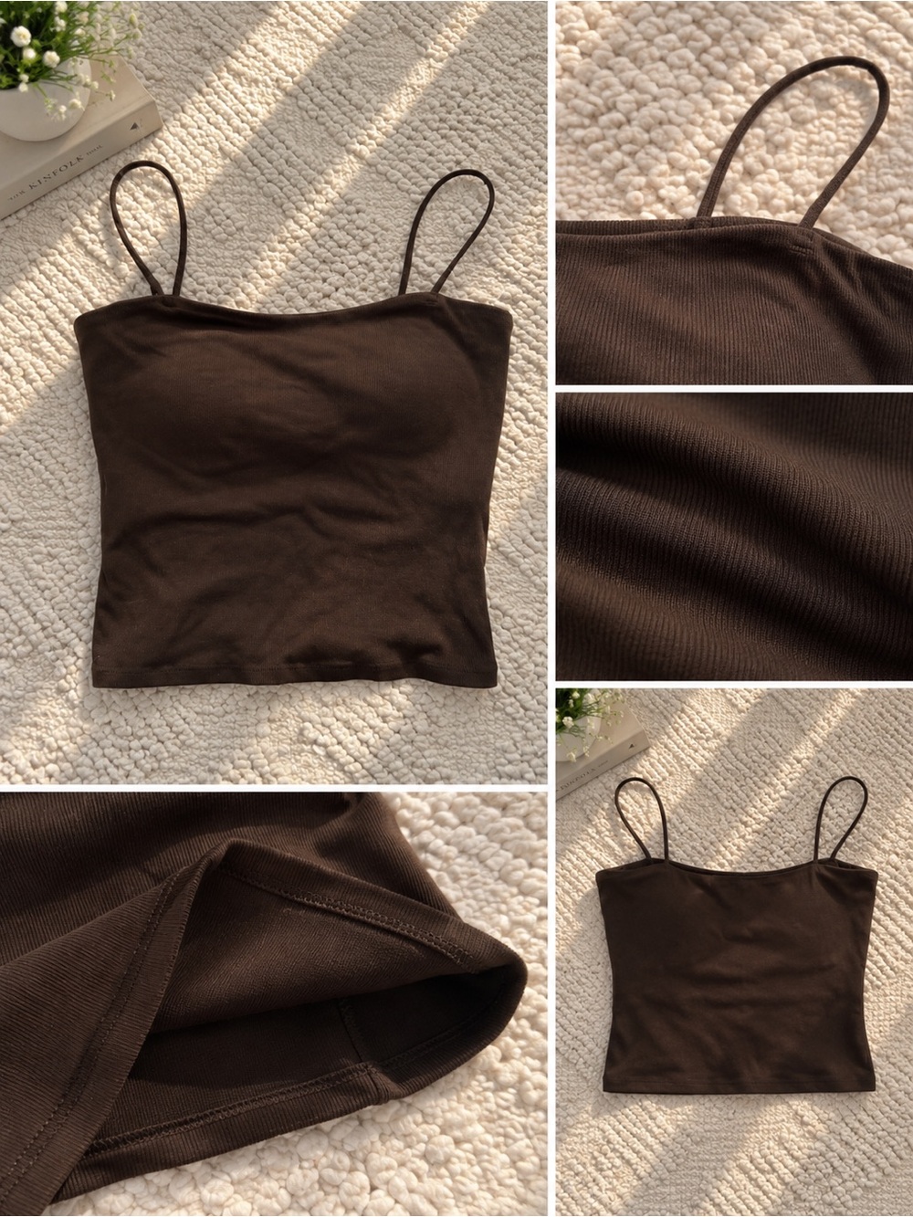 Classic Spaghetti Strap Crop Tank Top - Brown